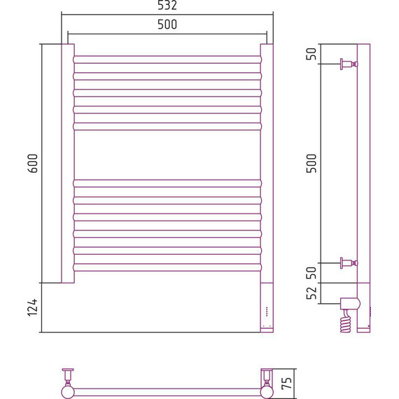 Полотенцесушитель электрический Сунержа Богема 3.0 П11 600x500 мм (прямая перемычка) 03-5805-6050 R, золото - фото 5
