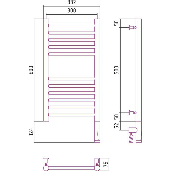 Полотенцесушитель электрический Сунержа Богема 3.0 П11 600x300 мм (прямая перемычка) 05-5805-6030 R, состаренная бронза - фото 5