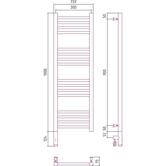 Полотенцесушитель электрический Сунержа Богема 3.0 П16 1000x300 мм (прямая перемычка) 071-5804-1030 L, сатин - фото 5