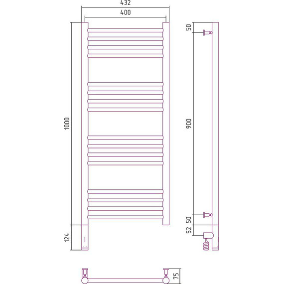 Полотенцесушитель электрический Сунержа Богема 3.0 П16 1000x400 мм (прямая перемычка) 071-5804-1040 L, сатин - фото 5