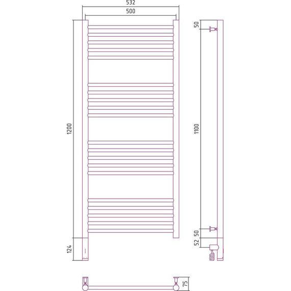 Полотенцесушитель электрический Сунержа Богема 3.0 П20 1200x500 мм (прямая перемычка) 071-5804-1250 L, сатин - фото 5