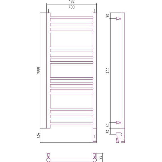Полотенцесушитель электрический Сунержа Богема 3.0 П16 1000x400 мм (прямая перемычка) 071-5805-1040 R, сатин - фото 5