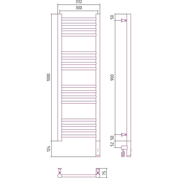 Полотенцесушитель электрический Сунержа Богема 3.0 П16 1000x300 мм (прямая перемычка) 12-5805-1030 R, белый - фото 5