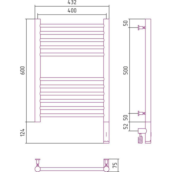 Полотенцесушитель электрический Сунержа Богема 3.0 П11 600x400 мм (прямая перемычка) 31-5805-6040 R, чёрный матовый - фото 5
