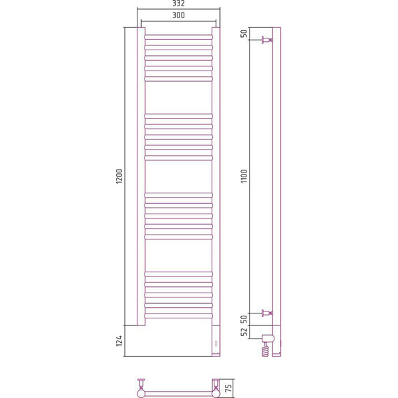Полотенцесушитель электрический Сунержа Богема 3.0 П16 1200x300 мм (прямая перемычка) 00-5805-1230 R - фото 6