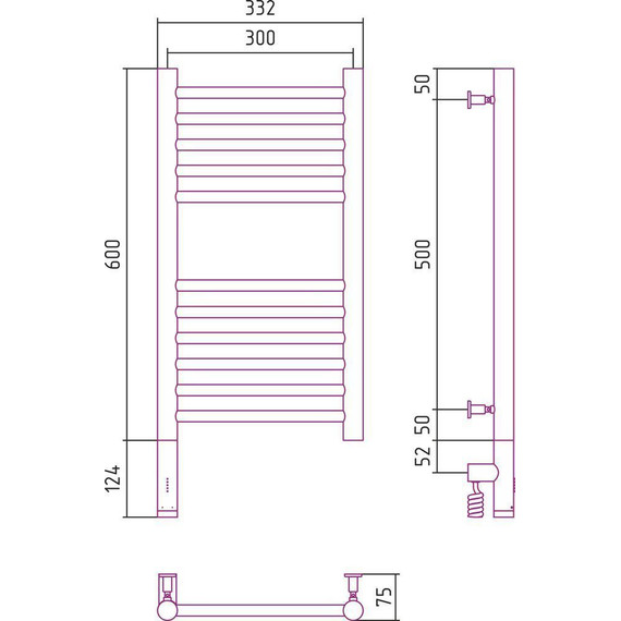 Полотенцесушитель электрический Сунержа Богема 3.0 П11 600x300 мм (прямая перемычка) 05-5804-6030 L, состаренная бронза - фото 5