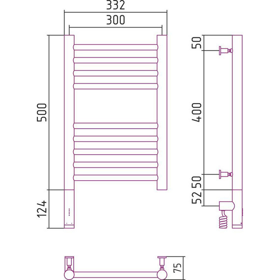 Полотенцесушитель электрический Сунержа Богема 3.0 П9 500x300 мм (прямая перемычка) 071-5804-5030 L, сатин - фото 5