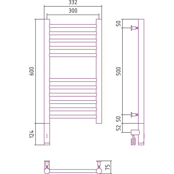 Полотенцесушитель электрический Сунержа Богема 3.0 П11 600x300 мм (прямая перемычка) 12-5804-6030 L, белый - фото 5