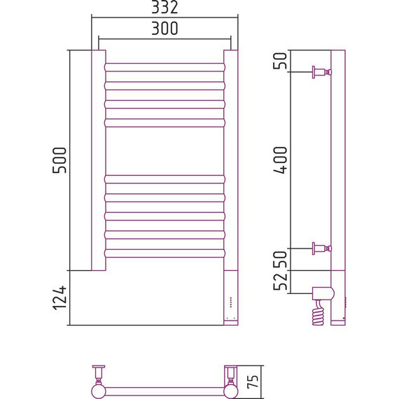 Полотенцесушитель электрический Сунержа Богема 3.0 П9 500x300 мм (прямая перемычка) 12-5805-5030 R, белый - фото 5