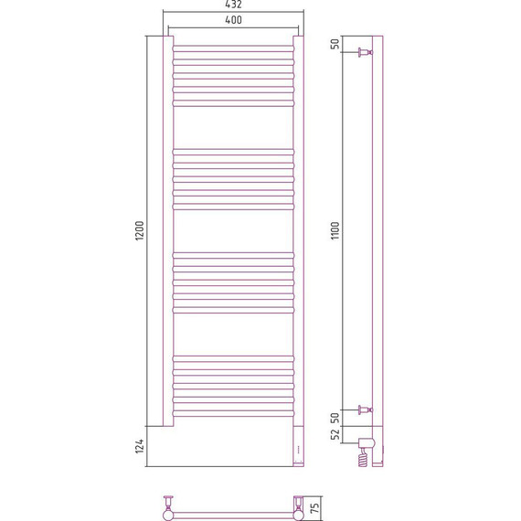 Полотенцесушитель электрический Сунержа Богема 3.0 П20 1200x400 мм (прямая перемычка) 15-5805-1240 R, тёмный титан муар - фото 5