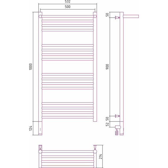 Полотенцесушитель электрический Сунержа Богема с полкой 3.0 П16 1000x500 мм (прямая перемычка) 00-5806-1050 L - фото 6