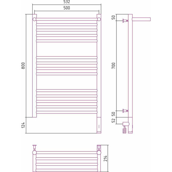 Полотенцесушитель электрический Сунержа Богема с полкой 3.0 П14 800x500 мм (прямая перемычка) 00-5807-8050 R - фото 6