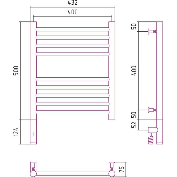 Полотенцесушитель электрический Сунержа Богема 3.0 П9 500x400 мм (прямая перемычка) 03-5804-5040 L, золото - фото 5
