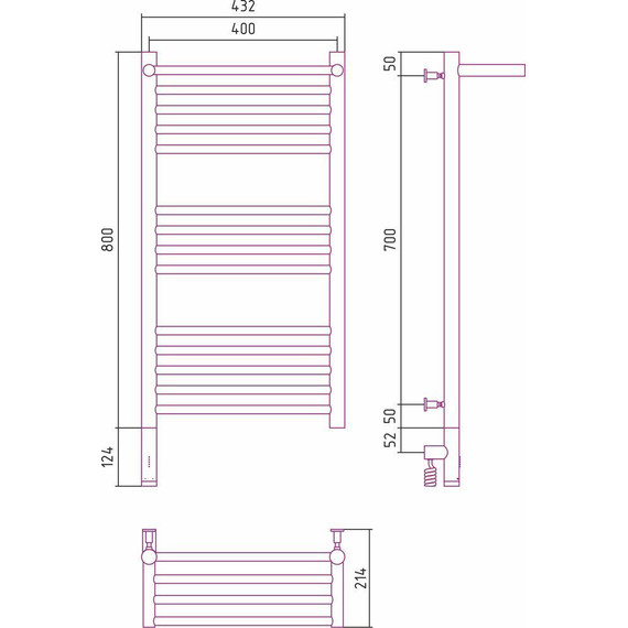 Полотенцесушитель электрический Сунержа Богема с полкой 3.0 П14 800x400 мм (прямая перемычка) 03-5806-8040 L, золото - фото 4