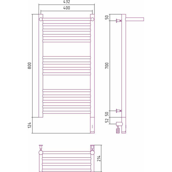 Полотенцесушитель электрический Сунержа Богема с полкой 3.0 П14 800x400 мм (прямая перемычка) 05-5807-8040 R, состаренная бронза - фото 5