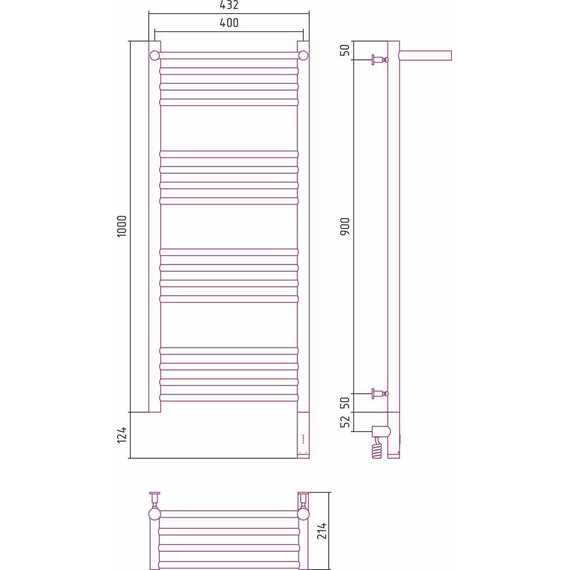 Полотенцесушитель электрический Сунержа Богема с полкой 3.0 П16 1000x400 мм (прямая перемычка) 071-5807-1040 R, сатин - фото 5