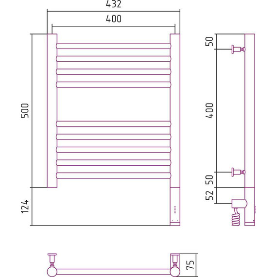 Полотенцесушитель электрический Сунержа Богема 3.0 П9 500x400 мм (прямая перемычка) 12-5805-5040 R, белый - фото 5