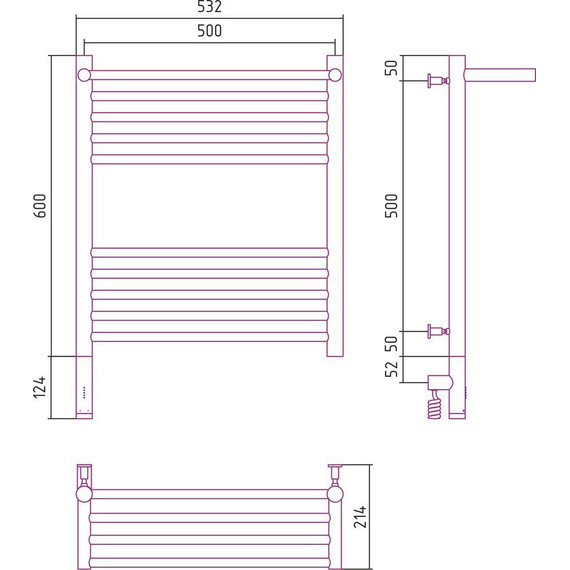 Полотенцесушитель электрический Сунержа Богема с полкой 3.0 П10 600x500 мм (прямая перемычка) 12-5806-6050 L, белый - фото 5