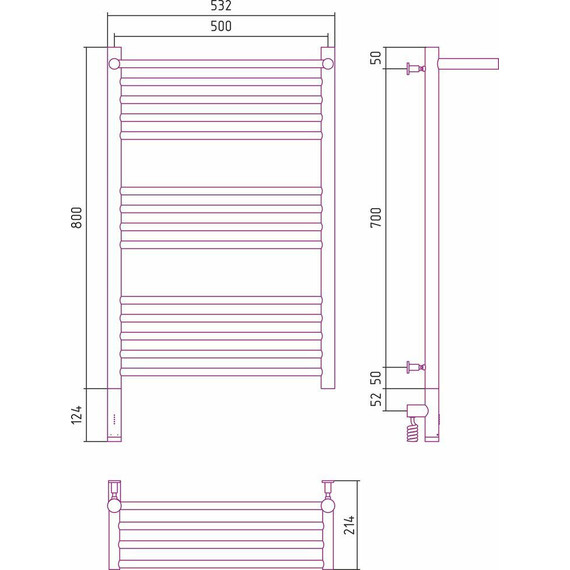 Полотенцесушитель электрический Сунержа Богема с полкой 3.0 П14 800x500 мм (прямая перемычка) 12-5806-8050 L, белый - фото 5