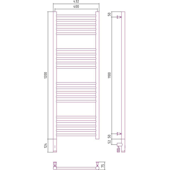 Полотенцесушитель электрический Сунержа Богема 3.0 П20 1200x400 мм (прямая перемычка) 15-5804-1240 L, тёмный титан муар - фото 5