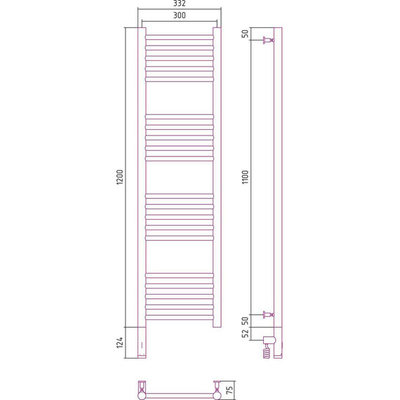 Полотенцесушитель электрический Сунержа Богема 3.0 П20 1200x300 мм (прямая перемычка) 30-5804-1230 L, белый матовый - фото 5