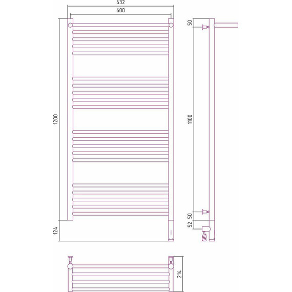 Полотенцесушитель электрический Сунержа Богема с полкой 3.0 П20 1200x600 мм (прямая перемычка) 31-5807-1260 R, чёрный матовый - фото 5