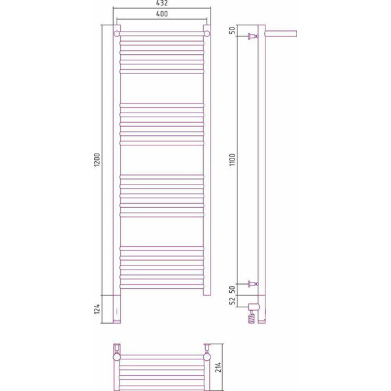 Полотенцесушитель электрический Сунержа Богема с полкой 3.0 П20 1200x400 мм (прямая перемычка) 071-5806-1240 L, сатин - фото 5
