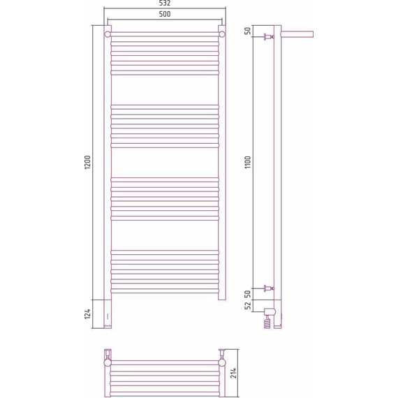 Полотенцесушитель электрический Сунержа Богема с полкой 3.0 П20 1200x500 мм (прямая перемычка) 31-5806-1250 L, чёрный матовый - фото 5
