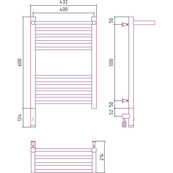 Полотенцесушитель электрический Сунержа Богема с полкой 3.0 П10 600x400 мм (прямая перемычка) 00-5806-6040 L - фото 6