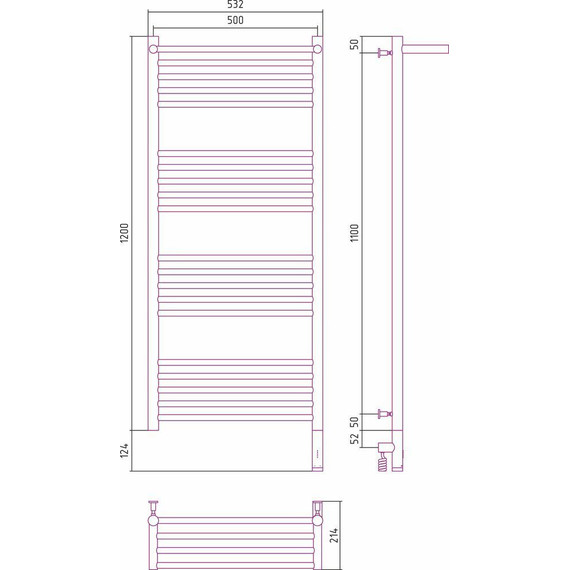 Полотенцесушитель электрический Сунержа Богема с полкой 3.0 П20 1200x500 мм (прямая перемычка) 00-5807-1250 R - фото 6