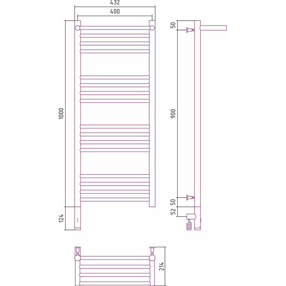 Полотенцесушитель электрический Сунержа Богема с полкой 3.0 П16 1000x400 мм (прямая перемычка) 31-5806-1040 L, чёрный матовый - фото 5