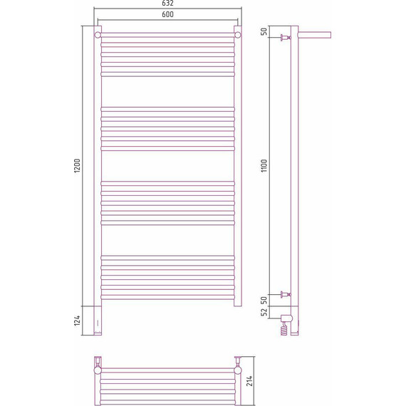 Полотенцесушитель электрический Сунержа Богема с полкой 3.0 П20 1200x600 мм (прямая перемычка) 31-5806-1260 L, чёрный матовый - фото 5