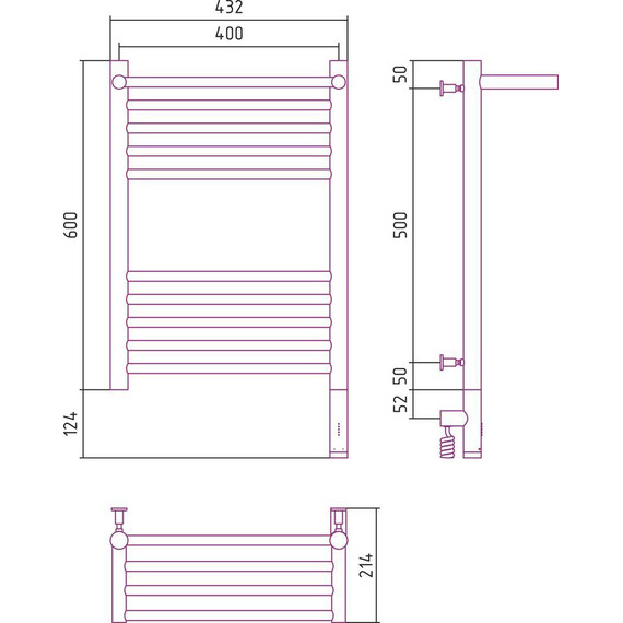 Полотенцесушитель электрический Сунержа Богема с полкой 3.0 П10 600x400 мм (прямая перемычка) 03-5807-6040 R, золото - фото 5