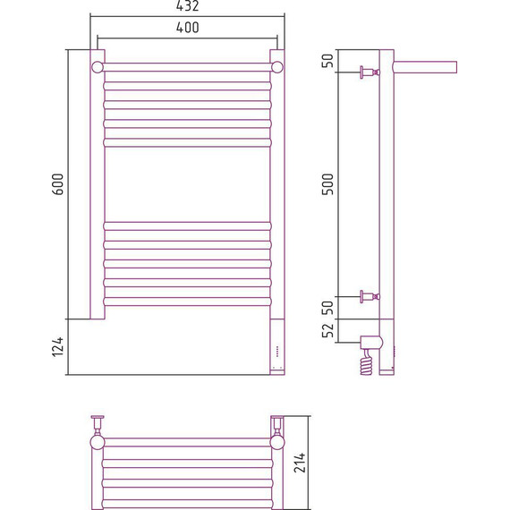 Полотенцесушитель электрический Сунержа Богема с полкой 3.0 П10 600x400 мм (прямая перемычка) 05-5807-6040 R, состаренная бронза - фото 5