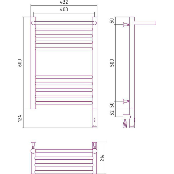 Полотенцесушитель электрический Сунержа Богема с полкой 3.0 П10 600x400 мм (прямая перемычка) 30-5807-6040 R, белый матовый - фото 5