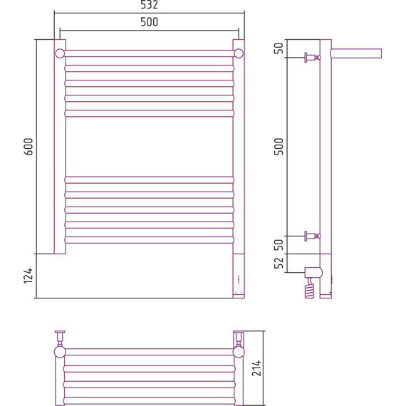 Полотенцесушитель электрический Сунержа Богема с полкой 3.0 П10 600x500 мм (прямая перемычка) 05-5807-6050 R, состаренная бронза - фото 5