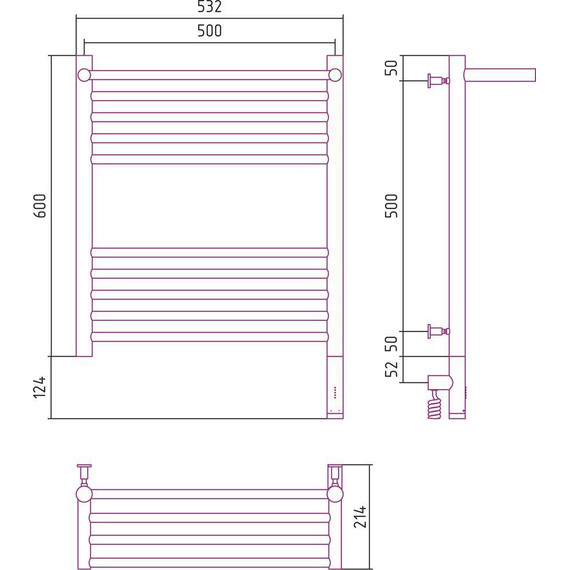 Полотенцесушитель электрический Сунержа Богема с полкой 3.0 П10 600x500 мм (прямая перемычка) 071-5807-6050 R, сатин - фото 5