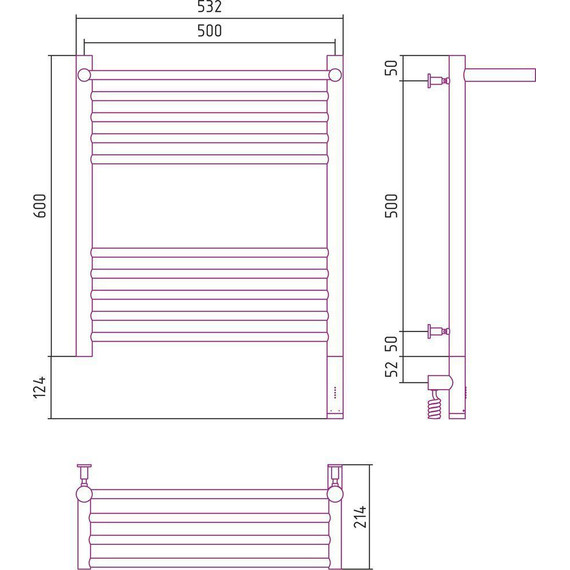 Полотенцесушитель электрический Сунержа Богема с полкой 3.0 П10 600x500 мм (прямая перемычка) 31-5807-6050 R, чёрный матовый - фото 5