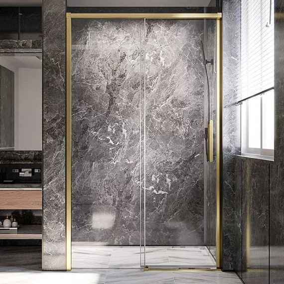 Душевая дверь Veconi Premium Trento 140 см PTD40-G-140-01-C4 (стекло 8 мм), золото/прозрачное - фото 