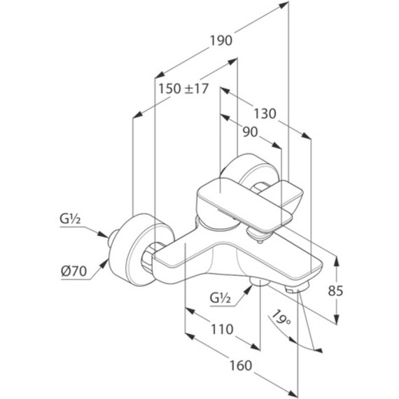 Смеситель для ванны Kludi Pure&Style 406810575 - фото 2