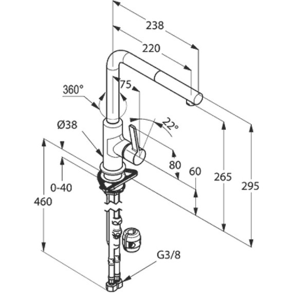 Смеситель для кухни Kludi L-Ine 408518775, черный матовый/хром - фото 3