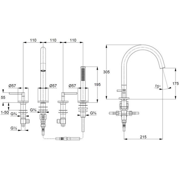 Смеситель для ванны Kludi Nova Fonte Puristic 204250515 - фото 2