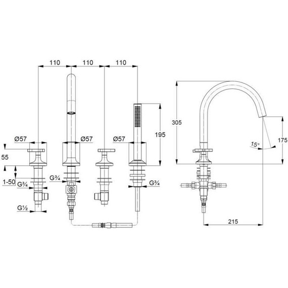 Смеситель для ванны Kludi Nova Fonte Déco 204250539 - фото 2