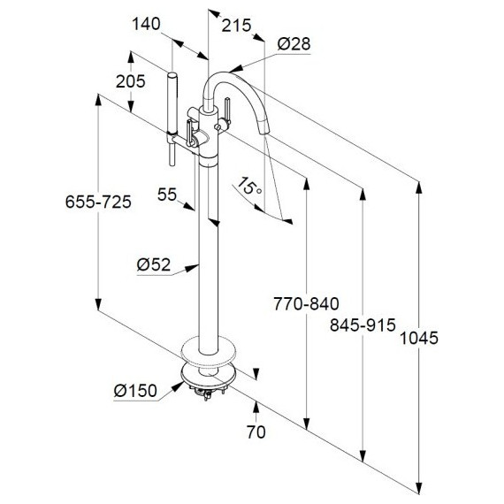 Смеситель для ванны Kludi Nova Fonte Puristic 205903915, черный матовый - фото 3