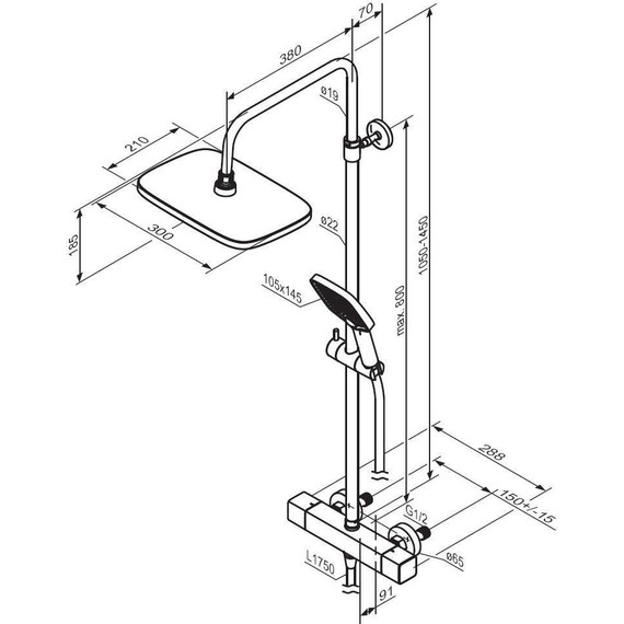 Душевая стойка с термостатом Damixa Gala 953800300, черный - фото 7