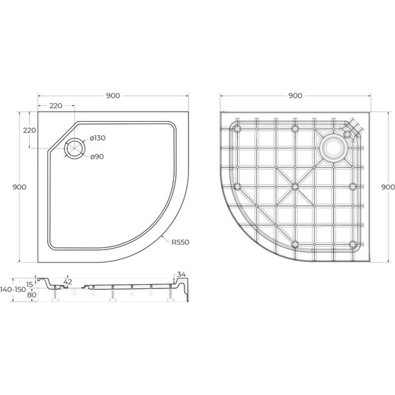 Поддон SMC Cezares TRAY-SMC-R-90-550-150-W 90x90 см - фото 7