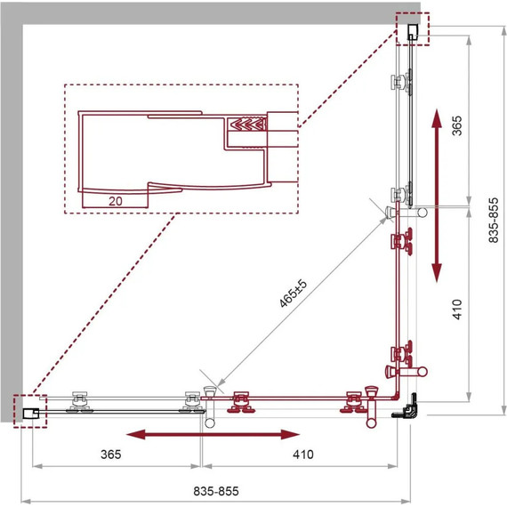 Душевое ограждение BelBagno 85x85 см UNO-195-A-2-85-P-Cr, хром/матовое - фото 7