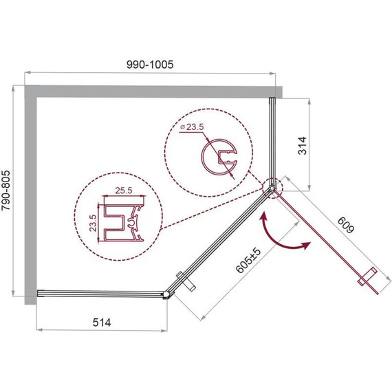 Душевое ограждение BelBagno 100x100 см UNO-195-P-1-100-C-NERO, черный/прозрачное - фото 3