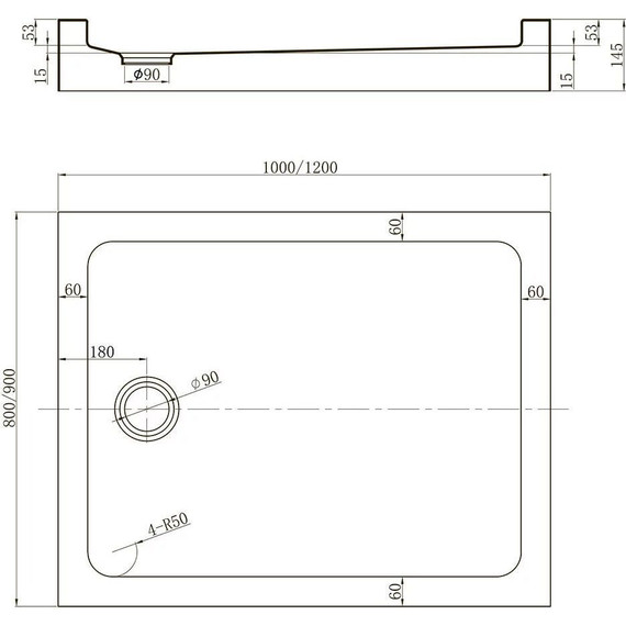Поддон Veconi Tezeo 120x80 см TZ54B-12080-C5, черный - фото, картинка 2 Поддон Veconi Tezeo 120x80 см TZ54B-12080-C5, черный - фото 2