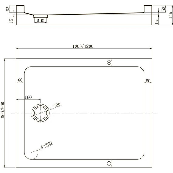 Поддон Veconi Tezeo 120x90 см TZ54B-12090-C5, черный - фото 2